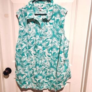 Croft & Barrow 3X Linen Sleeveless Ruffle Top Tropical Vacation Resort Summer